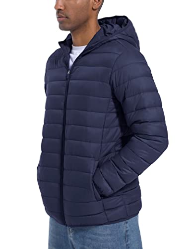 Men's Insulated Puffer Jacket Zip Up Down Jacket Hiking Jacket Winter Jackets Hooded Casual Jacket Winter Clothes Hiking Jacket Navy, XL