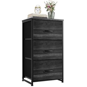 nicehill nightstand, dresser with 3 drawers, bedside table chest of drawers, small dresser for bedroom, kids' room, closet, kids dresser with wooden top steel frame, modern, black wood grain