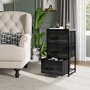 Nicehill Nightstand, Dresser with 3 Drawers, Bedside Table Chest of Drawers, Small Dresser for Bedroom, Kids' Room, Closet, Kids Dresser with Wooden Top Steel Frame, Modern, Black Wood Grain