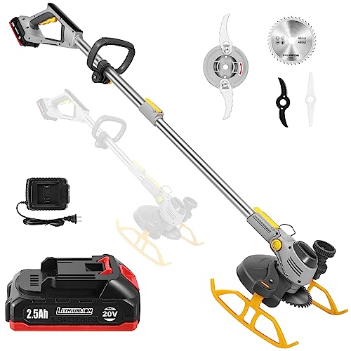 Weed Wacker Battery Powered, PATIOX Electric Grass Trimmer, Cordless Weed Whacker 3 in 1, 20V Weed Trimmer with Blade with One 2.5 Ah Battery Rechargeable