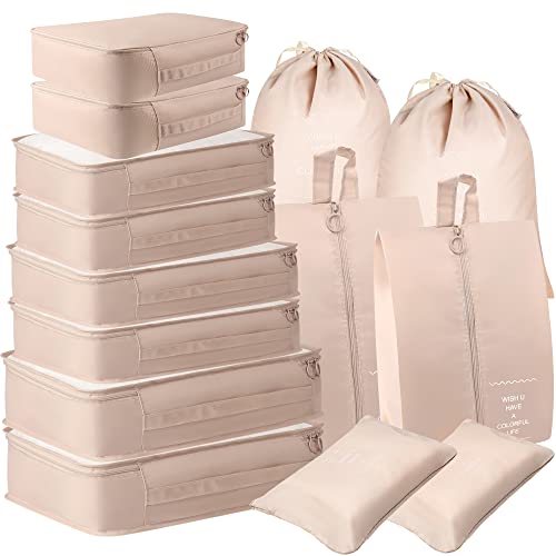 Luggage Organizers for Suitcase,14 Packs Travel Bags Organizer for Luggage,Packing Cubes for Suitcases Organizer Bags Set,Compression Packing Cubes for Travel Packing Organizers (Beige)