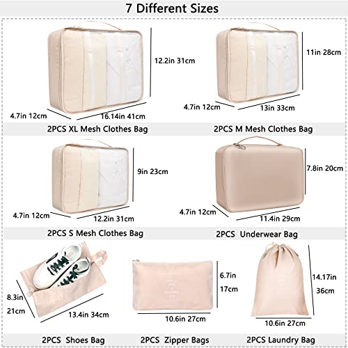 Luggage Organizers for Suitcase,14 Packs Travel Bags Organizer for Luggage,Packing Cubes for Suitcases Organizer Bags Set,Compression Packing Cubes for Travel Packing Organizers (Beige)