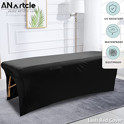 ANartcle Wipeable, Reusable & Waterproof Fitted Lash Bed Cover,Excellent Protective Cover for 6 ft Lash Bed or Massage Table,Vegan Leather Spa Bed Topper,Spa Bed Cover(72" x 30" x 30 ",Black)