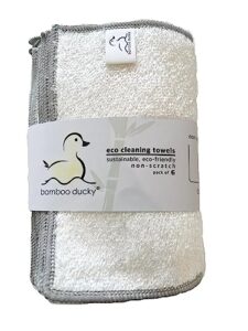 bamboo dish cloths, eco-friendly,non-scratch,lint-free,quick-dry,re-usable,cleaningtowel pack of 6 (medium ducky 9x7inch, modern grey/white)