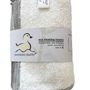 Bamboo Dish Cloths, Eco-Friendly,Non-Scratch,Lint-Free,Quick-Dry,Re-Usable,CleaningTowel Pack of 6 (Medium Ducky 9x7inch, Modern Grey/White)