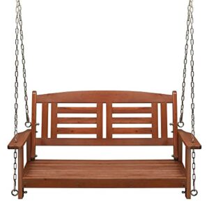 rustic heavy duty double wooden swing set with chain for backyard play - redwood finish 500lbs capacity - perfect outdoor wooden playset for kids and adults 