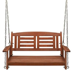 Rustic Heavy Duty Double Wooden Swing Set with Chain for Backyard Play - Redwood Finish 500lbs Capacity - Perfect Outdoor Wooden Playset for Kids and Adults 