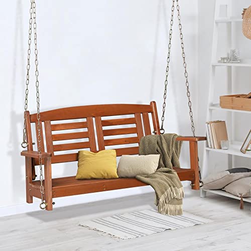 Rustic Heavy Duty Double Wooden Swing Set with Chain for Backyard Play - Redwood Finish 500lbs Capacity - Perfect Outdoor Wooden Playset for Kids and Adults 