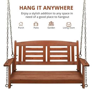 Rustic Heavy Duty Double Wooden Swing Set with Chain for Backyard Play - Redwood Finish 500lbs Capacity - Perfect Outdoor Wooden Playset for Kids and Adults 