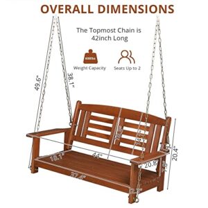 Rustic Heavy Duty Double Wooden Swing Set with Chain for Backyard Play - Redwood Finish 500lbs Capacity - Perfect Outdoor Wooden Playset for Kids and Adults 
