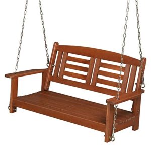 Rustic Heavy Duty Double Wooden Swing Set with Chain for Backyard Play - Redwood Finish 500lbs Capacity - Perfect Outdoor Wooden Playset for Kids and Adults 