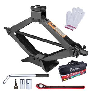 autoins scissor jack set- 2 ton (4409 lbs) car jack kit auto - smart mechanism with hand crank/wrench/lug wrench thickened base for car suv mpv