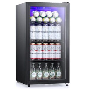 antarctic star beverage refrigerator cooler - 125 can mini fridge glass door for soda beer or wine – glass door small drink dispenser adjustable clear front for home, office or bar, 3.1 cu.ft.