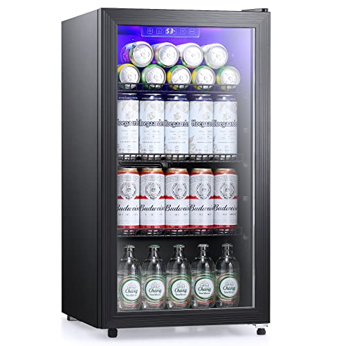 Antarctic Star Beverage Refrigerator Cooler - 125 Can Mini Fridge Glass Door for Soda Beer or Wine – Glass Door Small Drink Dispenser Adjustable Clear Front for Home, Office or Bar, 3.1 cu.ft.