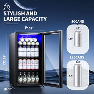 Antarctic Star Beverage Refrigerator Cooler - 125 Can Mini Fridge Glass Door for Soda Beer or Wine – Glass Door Small Drink Dispenser Adjustable Clear Front for Home, Office or Bar, 3.1 cu.ft.