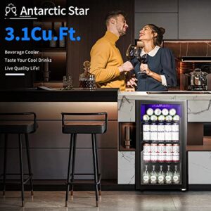 Antarctic Star Beverage Refrigerator Cooler - 125 Can Mini Fridge Glass Door for Soda Beer or Wine – Glass Door Small Drink Dispenser Adjustable Clear Front for Home, Office or Bar, 3.1 cu.ft.