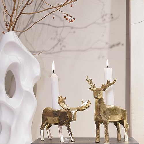 Candle Holder Aesthetic Room Decor - Christmas Set of 2 Origami Candle Holders,Resin Reindeer Candlestick,Xmas Reindeer Table Decoration for Holiday/Wedding/Housewarming