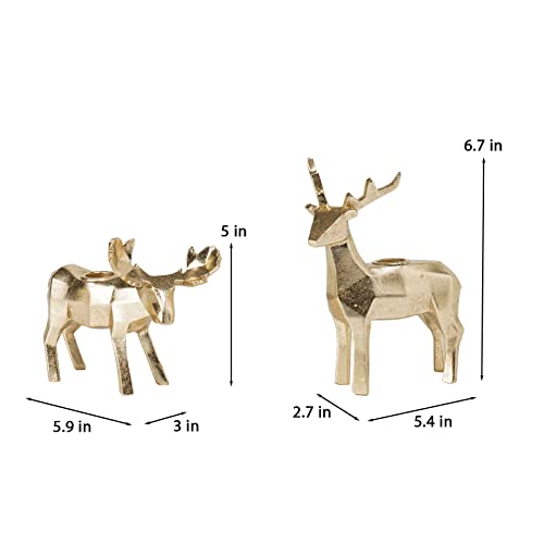 Candle Holder Aesthetic Room Decor - Christmas Set of 2 Origami Candle Holders,Resin Reindeer Candlestick,Xmas Reindeer Table Decoration for Holiday/Wedding/Housewarming