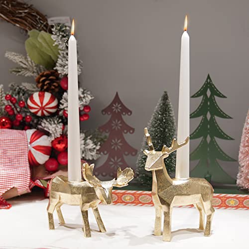 Candle Holder Aesthetic Room Decor - Christmas Set of 2 Origami Candle Holders,Resin Reindeer Candlestick,Xmas Reindeer Table Decoration for Holiday/Wedding/Housewarming