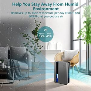 SIMSEN 95oz Dehumidifiers for Home, 720 sq ft Quiet Dehumidifier with Reusable Filter and Ionizer, Small Dehumidifier with Drain Hose, Dehumidifiers for Bedroom Bathroom Basements Closet RV