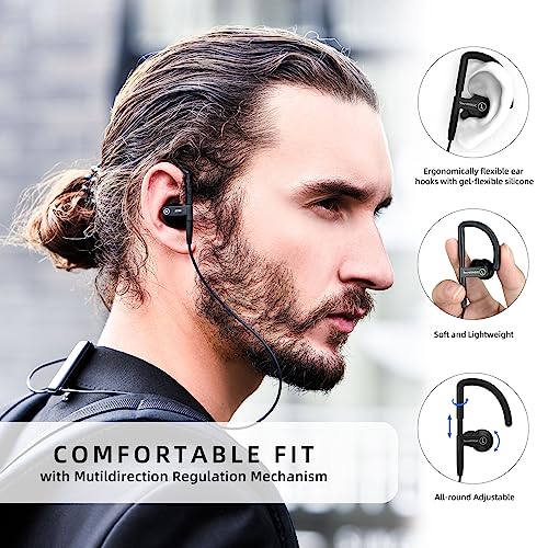 SoundMAGIC ST80 Neckband Bluetooth Earbuds - Waterproof HiFi Stereo Sound Earphones Wired Detachable in Ear Headphones with Adjustable Metal Mechanism Ear Hooks, Black