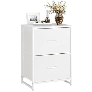 nicehill white nightstand, nightstand with drawer for bedroom, small dresser bedside table bedside furniture, small night stand for kids' room, end table with wooden top, steel frame, modern, white