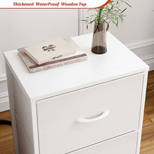 Nicehill White Nightstand, Nightstand with Drawer for Bedroom, Small Dresser Bedside Table Bedside Furniture, Small Night Stand for Kids' Room, End Table with Wooden Top, Steel Frame, Modern, White