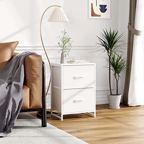 Nicehill White Nightstand, Nightstand with Drawer for Bedroom, Small Dresser Bedside Table Bedside Furniture, Small Night Stand for Kids' Room, End Table with Wooden Top, Steel Frame, Modern, White