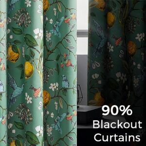 Topfinel Sage Green Tall Curtains 96 Inches Long Cute Bedroom Heat Block Vintage Botanical Floral Hummingbird Patterned Silk Drapes Grommet Room Darkening Curtains Extra Long 96 Inch Length,2 Panels