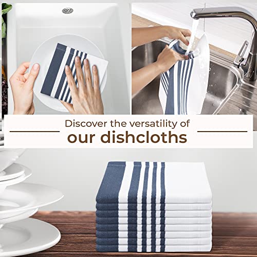 Urban Villa Dish Cloths 12x12 Trendy Stripes Dish Cloths for Kitchen Indigo Blue/White Color Set of 8 Quick Drying Dish Cloths Highly Absorbent Cotton with Mitered Corners Kitchen Dish Towels