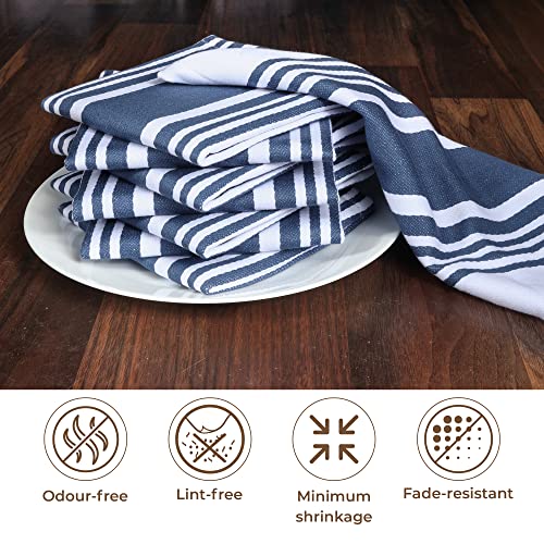 Urban Villa Dish Cloths 12x12 Trendy Stripes Dish Cloths for Kitchen Indigo Blue/White Color Set of 8 Quick Drying Dish Cloths Highly Absorbent Cotton with Mitered Corners Kitchen Dish Towels