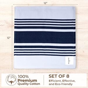 Urban Villa Dish Cloths 12x12 Trendy Stripes Dish Cloths for Kitchen Indigo Blue/White Color Set of 8 Quick Drying Dish Cloths Highly Absorbent Cotton with Mitered Corners Kitchen Dish Towels