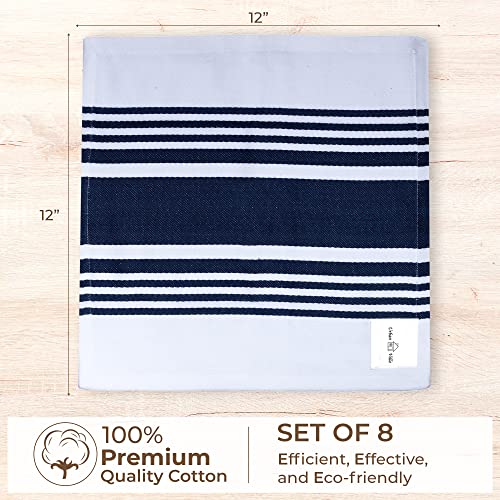 Urban Villa Dish Cloths 12x12 Trendy Stripes Dish Cloths for Kitchen Indigo Blue/White Color Set of 8 Quick Drying Dish Cloths Highly Absorbent Cotton with Mitered Corners Kitchen Dish Towels