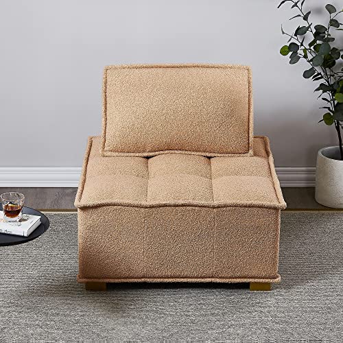 GNIXUU Modular Single Sofa, Lazy Sofas Ottoman with Gold Wooden Legs Teddy Fabric, Armless Couches for Small Space Living Room Bedroom Apartment Office