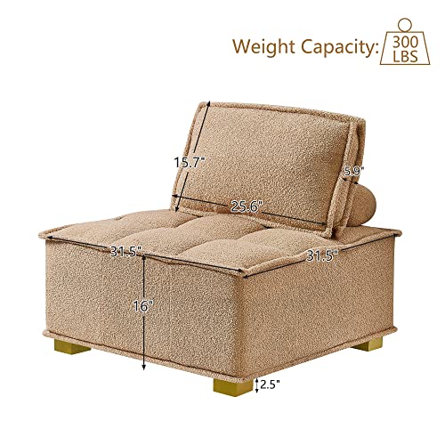 GNIXUU Modular Single Sofa, Lazy Sofas Ottoman with Gold Wooden Legs Teddy Fabric, Armless Couches for Small Space Living Room Bedroom Apartment Office