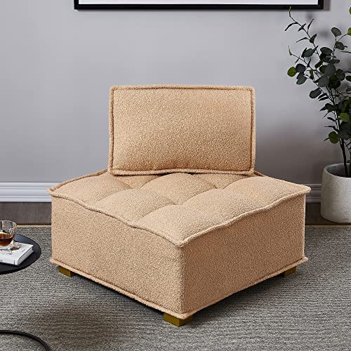 GNIXUU Modular Single Sofa, Lazy Sofas Ottoman with Gold Wooden Legs Teddy Fabric, Armless Couches for Small Space Living Room Bedroom Apartment Office