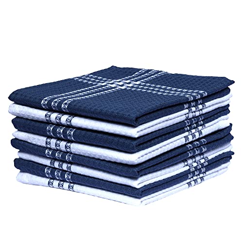 Urban Villa Dish Cloths Waffle Dish Cloths for Kitchen Indigo Blue/White Color Set of 8 Quick Drying Dish Cloths Highly Absorbent Cotton Size 12X12 Inches with Mitered Corners Kitchen Dish Towels