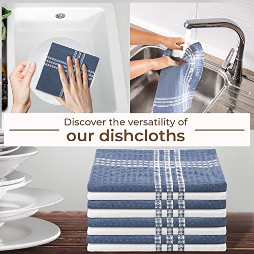 Urban Villa Dish Cloths Waffle Dish Cloths for Kitchen Indigo Blue/White Color Set of 8 Quick Drying Dish Cloths Highly Absorbent Cotton Size 12X12 Inches with Mitered Corners Kitchen Dish Towels