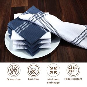 Urban Villa Dish Cloths Waffle Dish Cloths for Kitchen Indigo Blue/White Color Set of 8 Quick Drying Dish Cloths Highly Absorbent Cotton Size 12X12 Inches with Mitered Corners Kitchen Dish Towels