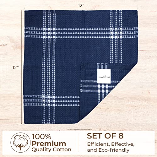 Urban Villa Dish Cloths Waffle Dish Cloths for Kitchen Indigo Blue/White Color Set of 8 Quick Drying Dish Cloths Highly Absorbent Cotton Size 12X12 Inches with Mitered Corners Kitchen Dish Towels