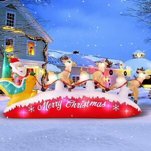 Danxilu 10 FT Long Christmas Inflatable Santa Sleigh with 3 Reindeer Outdoor Decorations, Built-in Colorful LEDs Blow Up Santa Claus Yard Decoration Décor for Xmas Holiday Garden Lawn Patio Roof