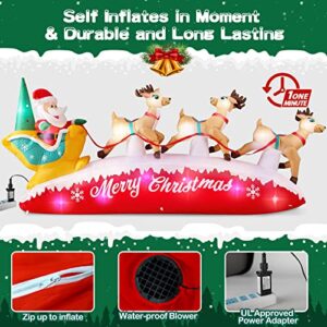 Danxilu 10 FT Long Christmas Inflatable Santa Sleigh with 3 Reindeer Outdoor Decorations, Built-in Colorful LEDs Blow Up Santa Claus Yard Decoration Décor for Xmas Holiday Garden Lawn Patio Roof