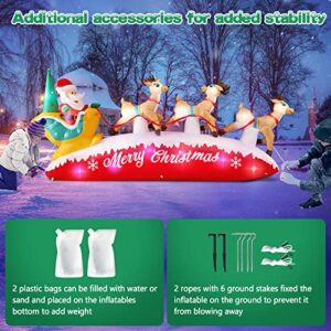 Danxilu 10 FT Long Christmas Inflatable Santa Sleigh with 3 Reindeer Outdoor Decorations, Built-in Colorful LEDs Blow Up Santa Claus Yard Decoration Décor for Xmas Holiday Garden Lawn Patio Roof