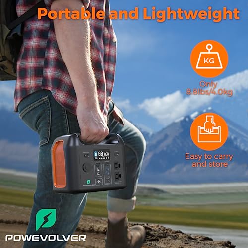 POWEVOLVER Portable Power Station, 299Wh Battery Backup with 300W Pure Sine Wave AC Outlet, PD 60W In/Out Solar Generator for Home Use Camping Road Trip Emergency CPAP