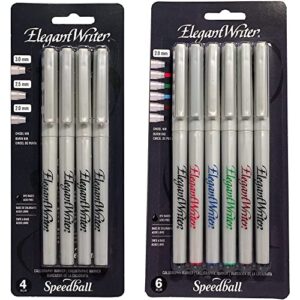 speedball elegant writer calligraphy 4 marker set, black + 6 market set, assorted colors, 10 markers total for drawing journaling and scrapbooking
