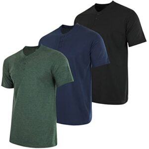 Real Essentials 3 Pack Big & Tall King Size Men’s Cotton Short Sleeve Henley T-Shirt Casual Shirts Lounge Active Athletic Workout Dry Fit Sleep Summer Sleep Pajama Workout Dry Fit- Set 4, 4X Tall