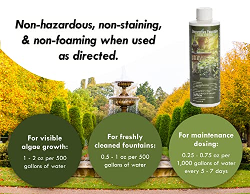 Fountain Algaecide and Clarifier - 16oz - Kills and Inhibits All Types of Algae Growth, Formulated for Small Ponds and Water Features, Treats up to 16,000 Gallons