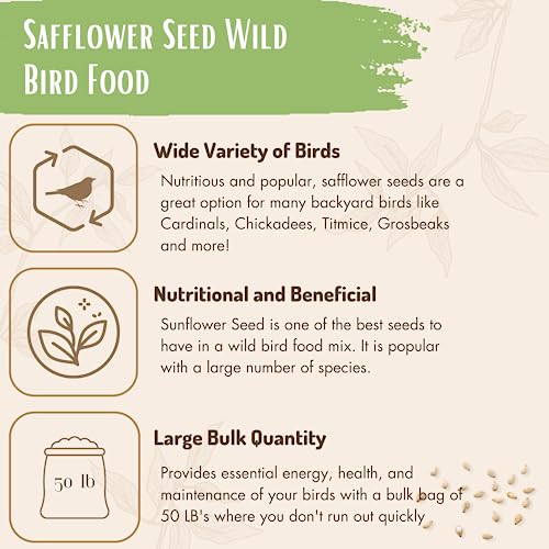 French Camp Grain - Safflower Seed Wild Bird Food - Bird Seeds for Outside Wild Birds - Wild Bird Seed - Bird Seeds for Outside Wild Birds 50 LB Bag