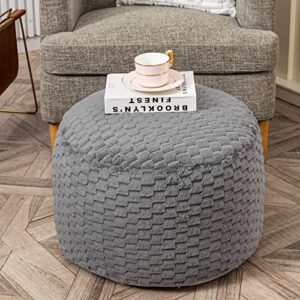 fur ottoman stool unstuffed ,footstool cover, floor pouf, foot rest,20x20x12 inches round poof seat, floor bean bag chair,foldable floor chair storage for living room, bedroom (solid grey pouf cover)