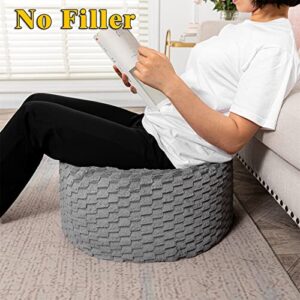 Fur Ottoman Stool Unstuffed ,Footstool Cover, Floor Pouf, Foot Rest,20x20x12 Inches Round Poof Seat, Floor Bean Bag Chair,Foldable Floor Chair Storage for Living Room, Bedroom (Solid Grey Pouf Cover)